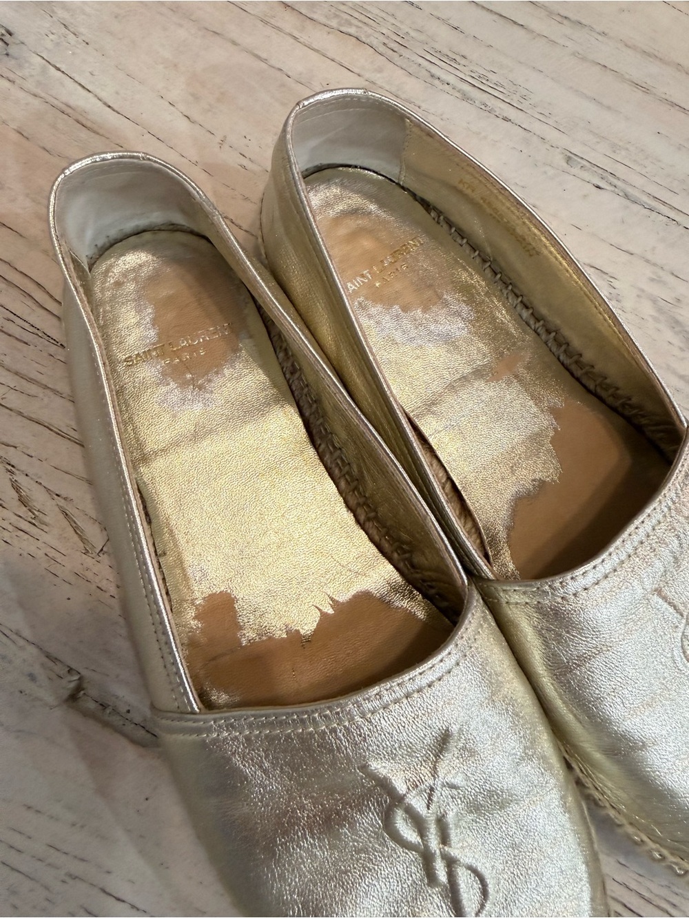 Yves Saint Laurent Gold Leather Monogram Espadrilles size 37.5 - Picture 11 of 15